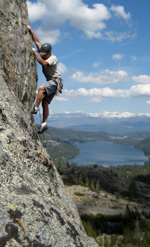 Chris Baumann rock climbing at Donner Summit photo